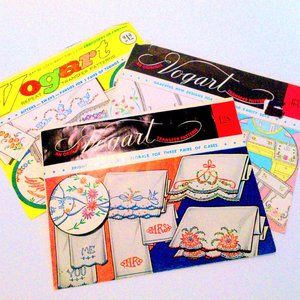 Lot of 3 Vintage Vogart Transfer Patterns Florals Kittens Swans Novelty *